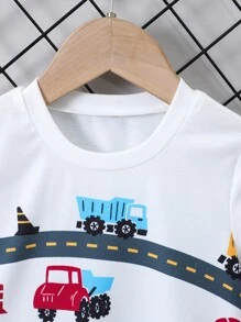 SHEIN 小男童汽車印花T恤和短褲