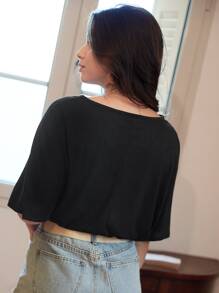 SHEIN Frenchy Solid Batwing Sleeve V-Neck Tee