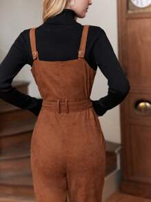 SHEIN Frenchy Button Front Belted Overall Jumpsuit Without Top - Brown - View 2