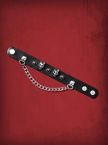 ROMWE Grunge Punk Pulsera de cráneo & con diseño de tachuela - Negro - Ver 4