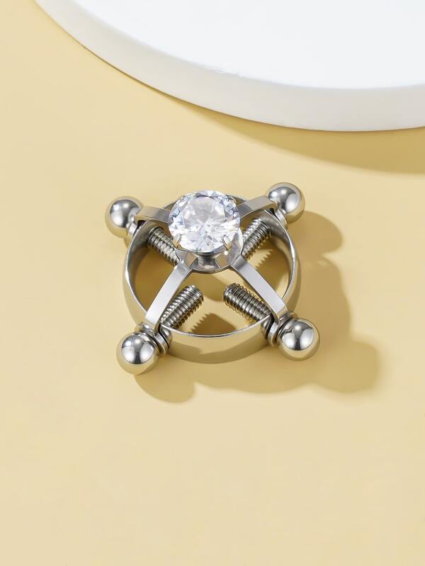 1pc Rhinestone Decor Nipple Ring Stainless Steel Popular Piercing Body