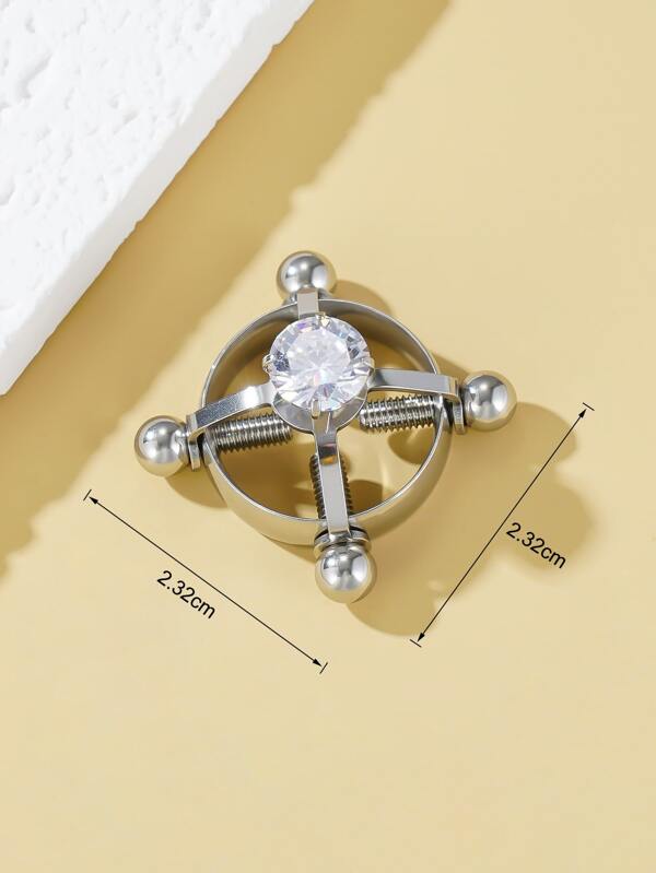 1pc Rhinestone Decor Nipple Ring Stainless Steel Popular Piercing Body