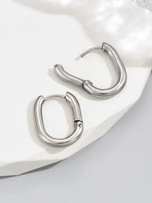 男士極簡圓耳環,適用於首飾類禮品和派對 - 銀色 - 查看 3