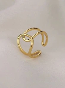 1 件女士时尚不锈钢叶形开口戒指 - 金黃色 - 查看 1