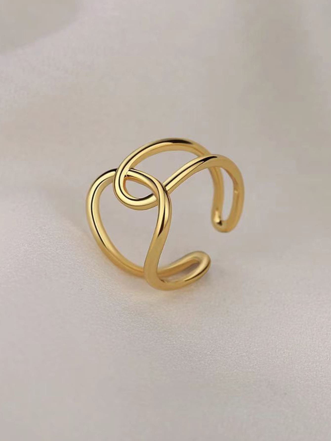 1 件女士时尚不锈钢叶形开口戒指 - 金黃色 - 查看 1