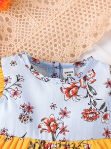 嬰兒印花撞色荷葉邊連衣裙 - 彩色 - 查看 3