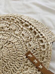 中等草編包雙把手,完美適合夏天海灘旅行度假 - 米色 - 查看 6