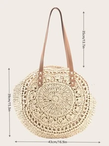 中等草編包雙把手,完美適合夏天海灘旅行度假 - 米色 - 查看 8