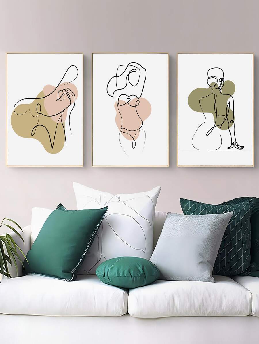 3pcs Abstract Figure Graphic Unframed Painting - Multicolor - View 1