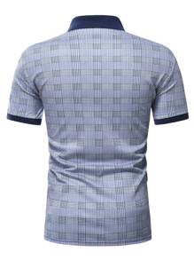 Manfinity Homme Men Plaid Print Polo Shirt - Blue and White - View 2