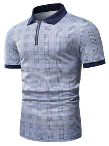 Manfinity Homme Men Plaid Print Polo Shirt - Blue and White - View 3