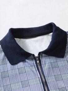 Manfinity Homme Men Plaid Print Polo Shirt - Blue and White - View 6