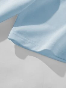 Manfinity Hombres Camiseta de hombros caídos con estampado de letra - Celeste - Ver 3