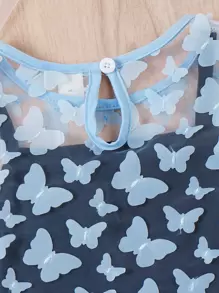 Girls Butterfly Appliques Mesh Top & Cami Dress - Multicolor - View 4