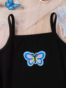 Girls Butterfly Appliques Mesh Top & Cami Dress - Multicolor - View 7