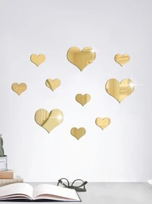 10pcs Heart Design Mirror Wall Sticker - Gold - View 2