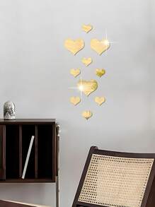 10pcs Heart Design Mirror Wall Sticker - Gold - View 3