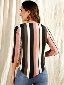 EMERY ROSE Striped Print Hanky Hem Top - Multicolor - View 2