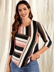 EMERY ROSE Striped Print Hanky Hem Top - Multicolor - View 5