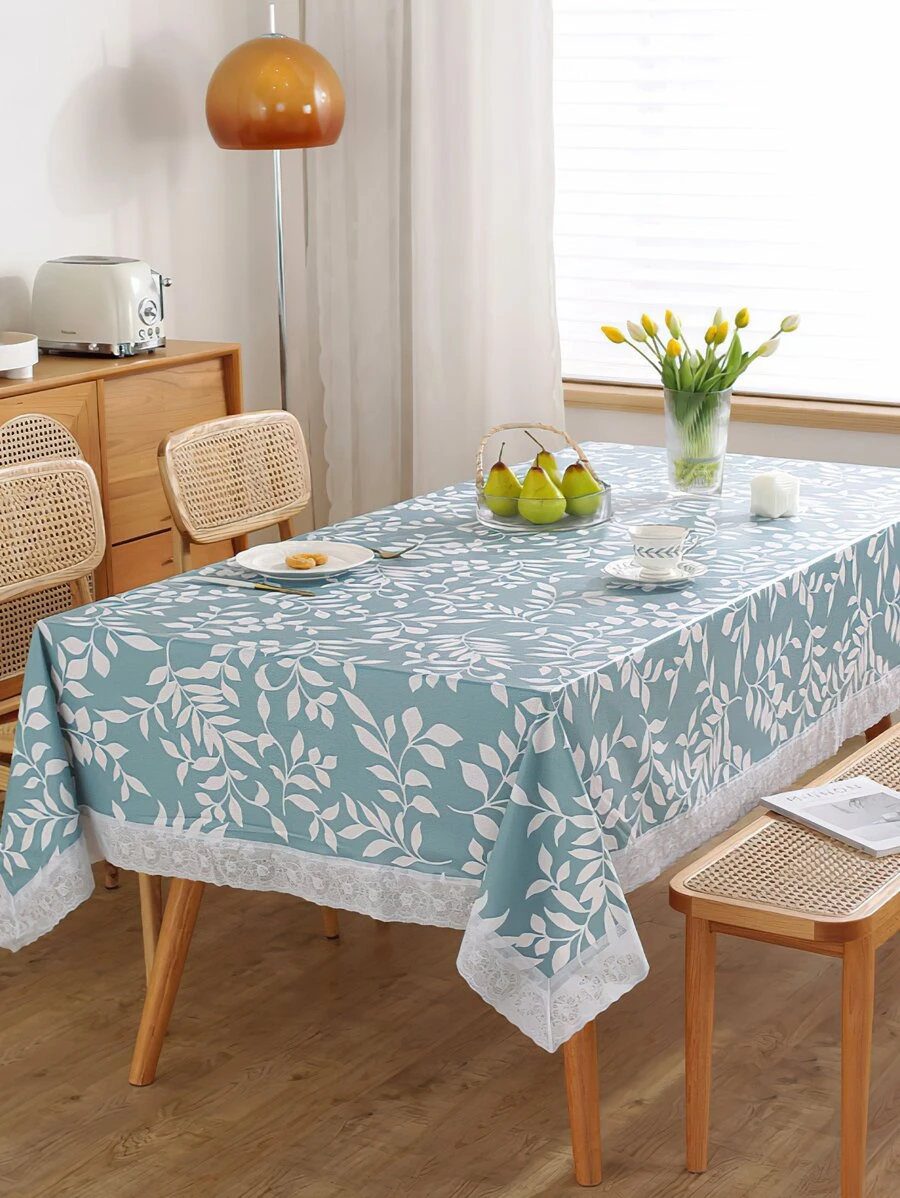 1pc PVC Flannel Lace Edge Waterproof And Oil-proof Tablecloth - Multicolor - View 1