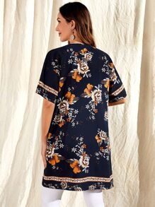 EMERY ROSE Abrigo con estampado floral ribete con cinta en contraste con parte delantera abierta - Multicolor - Ver 3