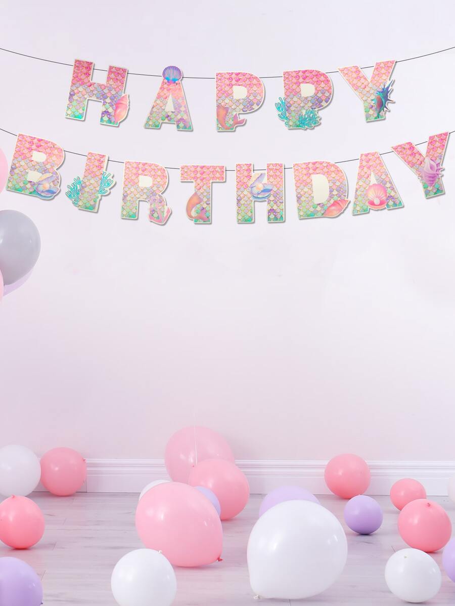 13pcs Mermaid Birthday Party Decorative Pull Flag - Multicolor - View 1