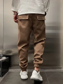 Manfinity Hypemode 男士接縫細節腰部抽繩衛褲 - 咖啡棕 - 查看 2