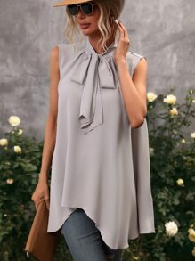 SHEIN Privé Tie Neck Sleeveless Blouse - Light Grey - View 5