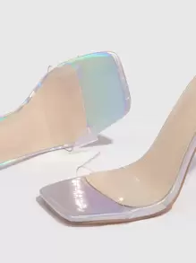 CUCCOO SZL Woman Shoes Glamorous Silvery High Heels Rhinestone Decor Clear Strap PVC Open Toe Ankle Strap Stiletto Heeled Sandals For Spring And Summer Vacation Shoes Summer Sexy Party Baddie Chic Gorgeous Style Halloween - Silver - View 4