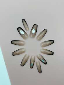 Upgrade Your Look with 24pcs Medium Coffin French Style 3D Rhinestone Decor Fake Nail & 1pc Nail File & 1sheet Tape - Multicolor - View 3