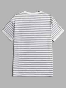 Manfinity VCAY Men Striped Print Ringer Tee - Light Grey - View 2