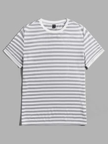 Manfinity VCAY Men Striped Print Ringer Tee - Light Grey - View 3