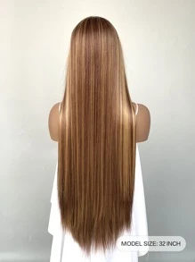 13*4*1 T-parte Peluca Sintética De Encaje Frontal En Color Piano Súper Larga Recta Mezclada Con Marrón Y Rubio Para Mujeres Uso Diario De 32 Pulgadas - Multicolor - Ver 4