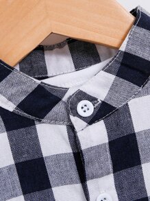 SHEIN 小男童雙色格子補丁貼口袋襯衫不帶T恤