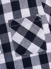 SHEIN 小男童雙色格子補丁貼口袋襯衫不帶T恤