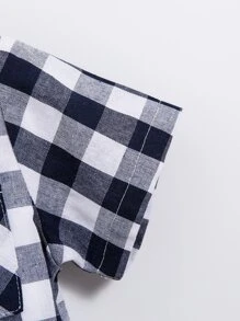 SHEIN 小男童雙色格子補丁貼口袋襯衫不帶T恤