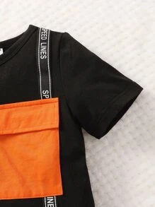 SHEIN Explorewe Young Boy Contrast Letter Tape Flap Pocket Tee & Sweatpants