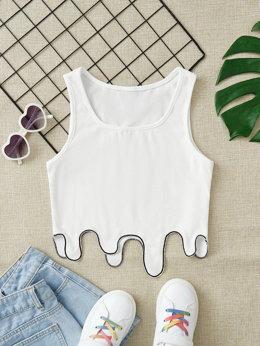 SHEIN Tank Tops & Camis Bé Gái Bất đối xứng Tương phản ràng buộc màu trơn Giải trí - trắng - Xem 1