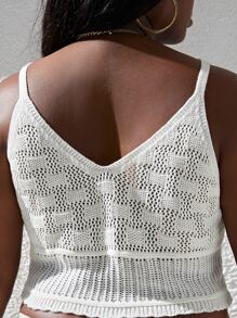 SHEIN VCAY Plus Hollow Out Knit Top - White - View 2