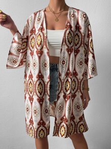 Floral Print Open Front Kimono - Multicolor - View 3