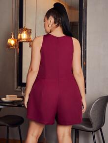 SHEIN SXY Plus Crisscross Front Halter Neck Romper - Maroon - View 2