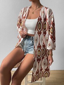 Floral Print Open Front Kimono - Multicolor - View 4