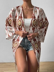 Floral Print Open Front Kimono - Multicolor - View 6