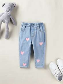 Baby Heart Print Jeans - Light Wash - View 1