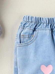 Baby Heart Print Jeans - Light Wash - View 3