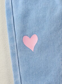 Baby Heart Print Jeans - Light Wash - View 5