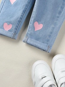 Baby Heart Print Jeans - Light Wash - View 7