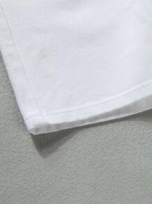 SHEIN Casuvi Kids Tween Boy Comfy Versatile Loose Straight White 100% Cotton Denim Bermuda Shorts,Holiday,Summer,Travel, School, Campus, College Summer Holiday - White - View 4