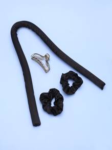 4pcs Solid Hair Roller Tool Set,Hair Rollers for Heatless Curls | Heatless Hair Curlers & Hot Rollers | Hair Curlers to Sleep in | Heatless Curling Rod Headband | Heatless Curler - Black - View 4