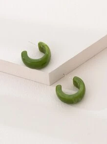 極簡風格開口耳環 - 綠色 - 查看 3
